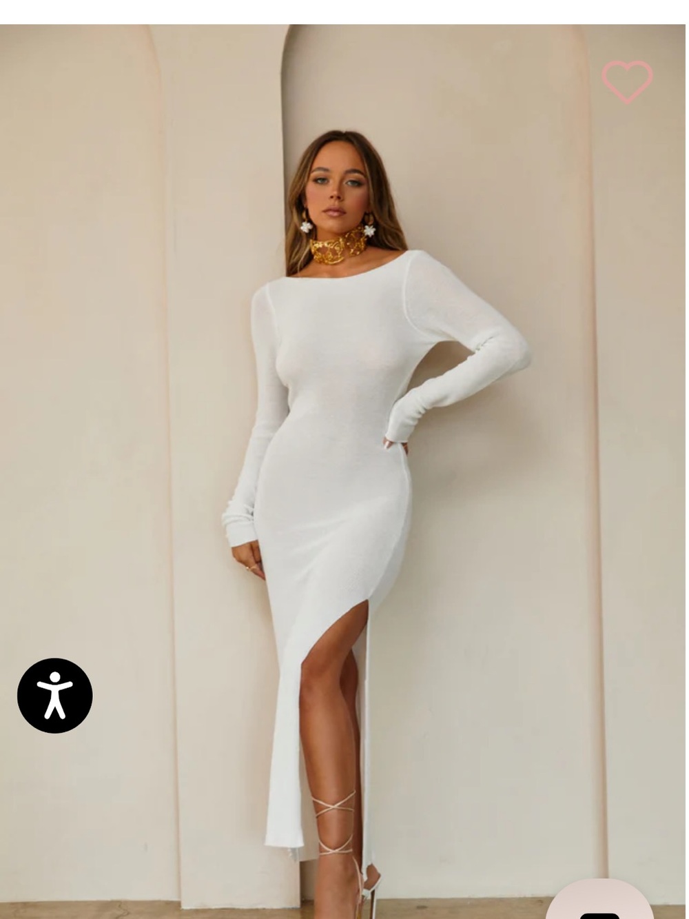 Miss Lola White Long-Sleeve Maxi Dress with High Side Slit
